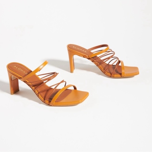 Alohas sunbeam orange strappy slip on square toe heels - Picture 1 of 9